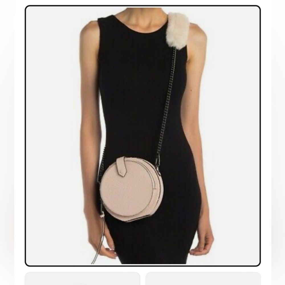 REBECCA MINKOFF MINI CANTEEN LEATHER & GENUINE FUR CROSSBODY NUDE